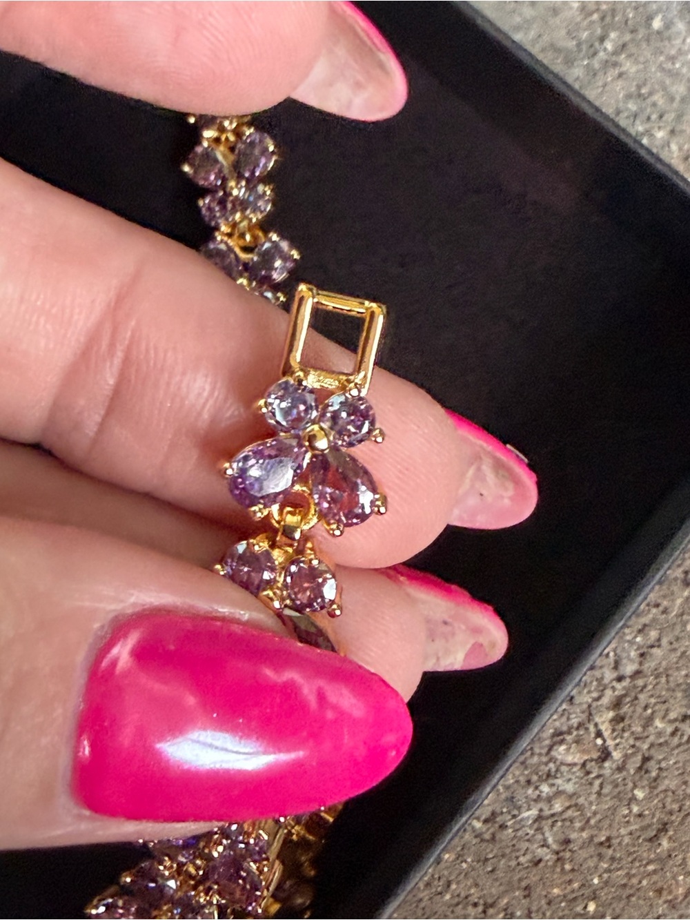 Gold Filled AAA CZ Purple Butterfly Bracelet | Lavender Crystal Link Bracelet - Picture 5 of 8